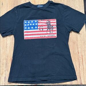 Polo Black T-Shirt with American Flag New York Design